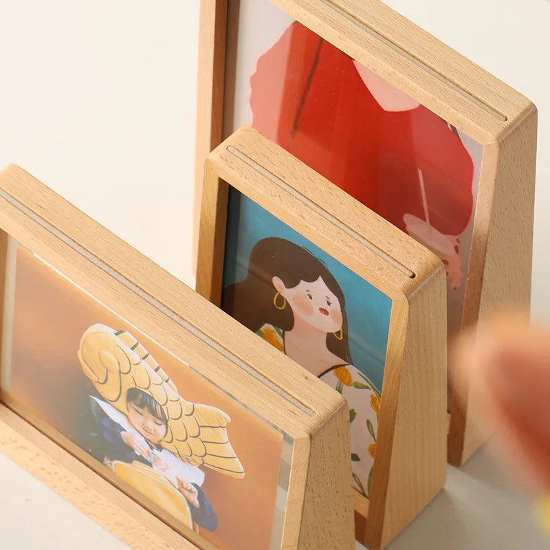 cadre photo moderne transparent double face bois naturel couleurs vives illustrations personnes