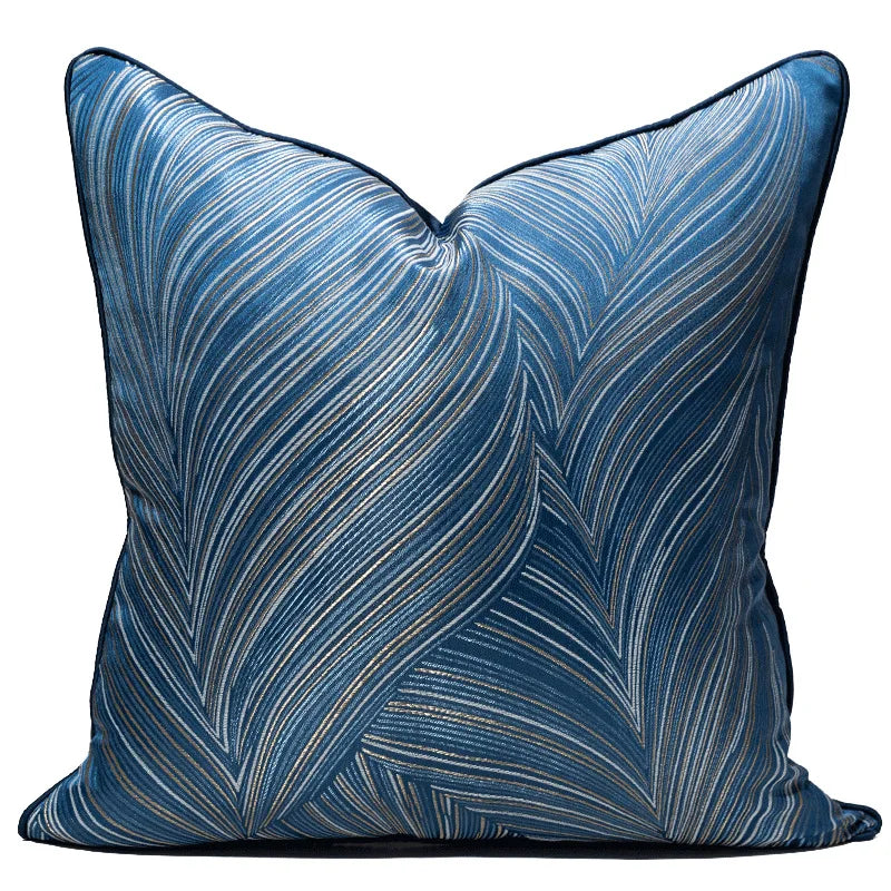 housse coussin carré contemporain motif feuilles dorées bleu marine polyester adhésif decoration maison 30x50cm