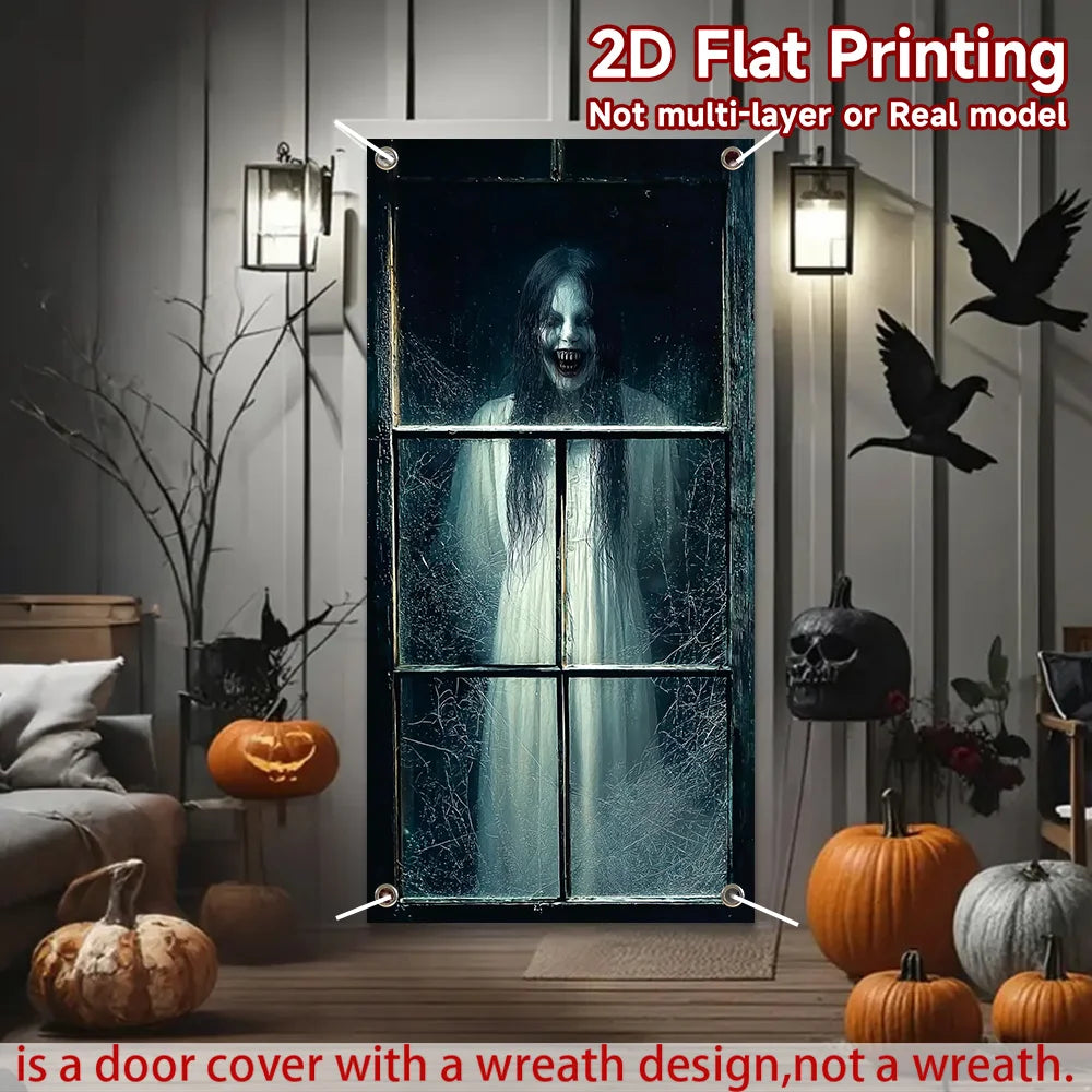 couverture porte halloween fantôme toile d'araignée noire blanche gris festive classique 90x180 cm