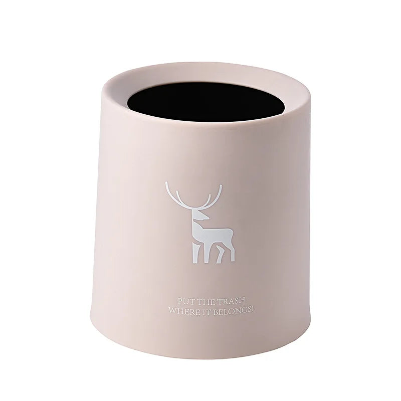 petite poubelle cuisine ronde plastique blanc noir motif cerf lettre minimaliste
