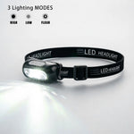 lampe frontale led noire blanche orange capteur bande velcro rechargeable