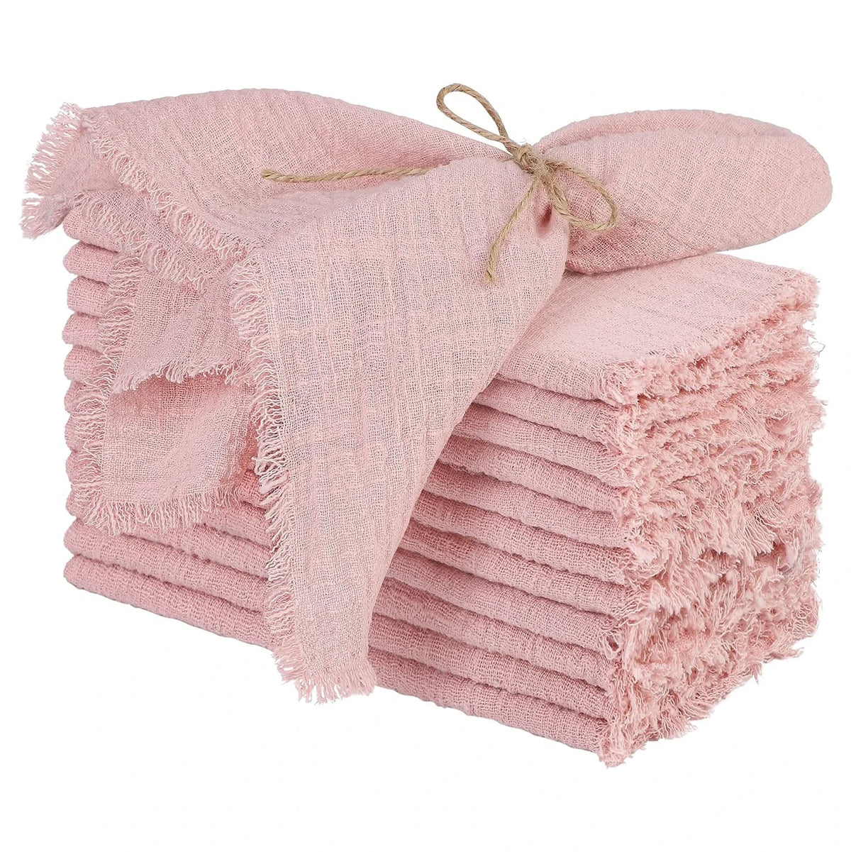 lot serviettes table coton rose franges ruban décorations mariage fête table rustique moderne