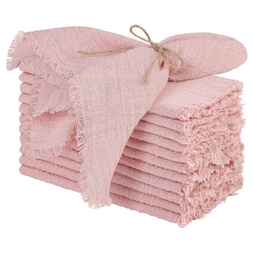 lot serviettes table coton rose franges ruban décorations mariage fête table rustique moderne