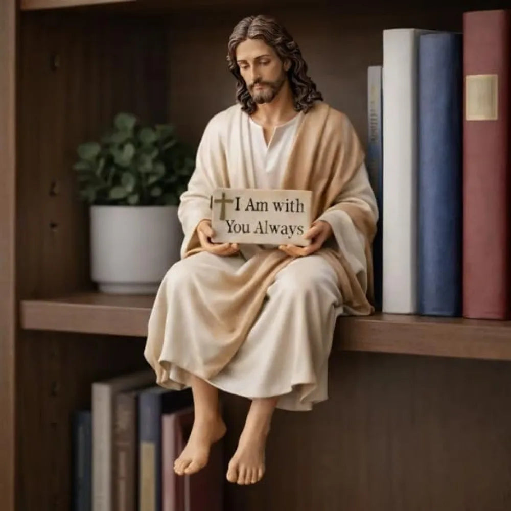 statue jésus résine beige inscription toujours décoration croix religieuse réaliste petite taille