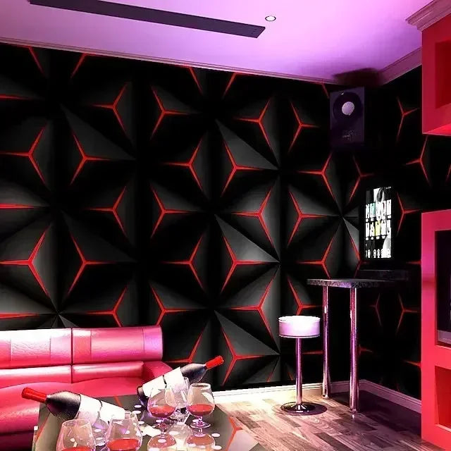 papier peint mural géométrique 3D moderne couleur rouge noir bleu festive discothèque bar