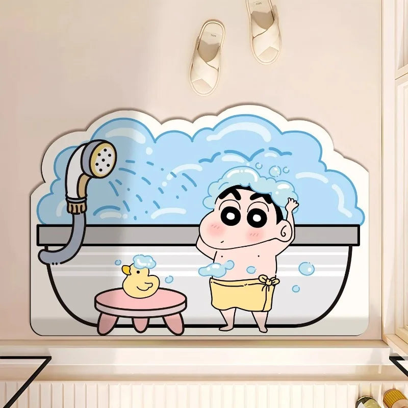 tapis bain antidérapant absorbant rapide blanc bleu rose vert cartoon personnages adhésif bulles motifs