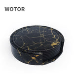 Dessous de plat rond en marbre noir et or aux motifs dynamiques, parfait pour protéger vos surfaces des brûlures et des taches.