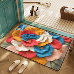 tapis moderne floral relief vert foncé rose blanc entrée bain lettres cœur feuilles