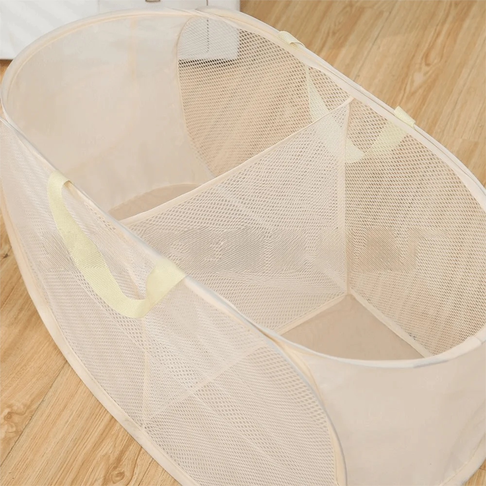 panier linge pliable blanc beige bleu marine maille respectueux environnement poignées moderne rangement