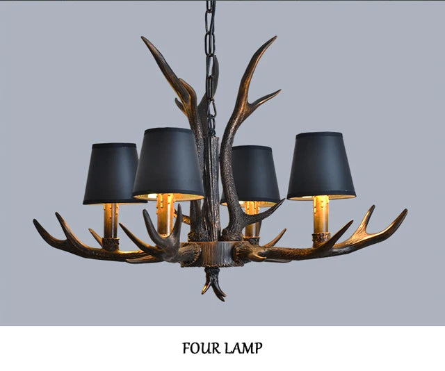 lustre rustique vintage têtes antlers noirs marron clair salon salle manger