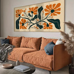 tableau impression toile fleur stylisée moderne beige orange vert opaque sans cadre chambre salon