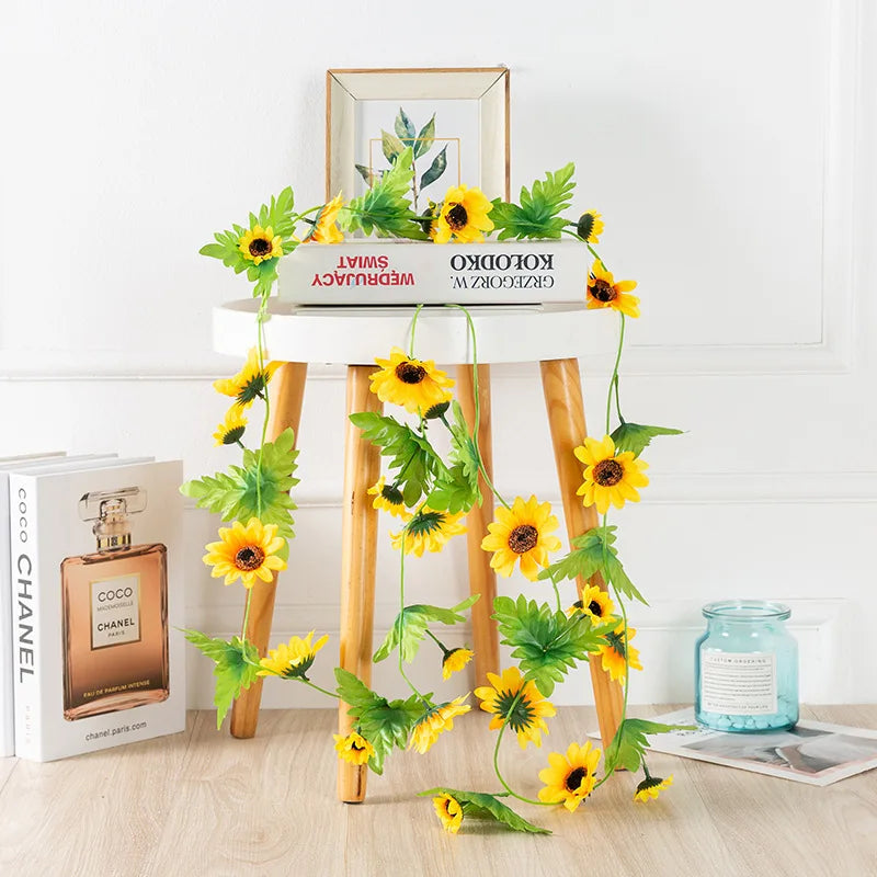 décoration maison guirlande fleurs tournesol artificielles jaunes vertes mariage anniversaireintérieur