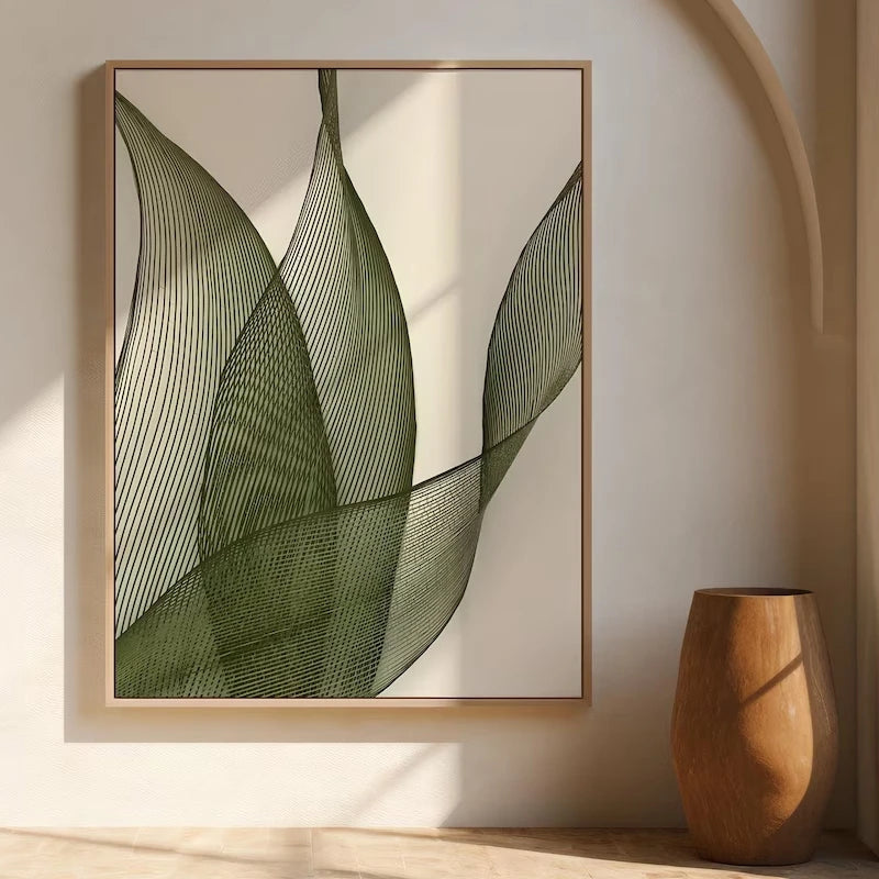 cadre mural abstrait vert feuilles contemporain sans cadre horizontal salon decoration