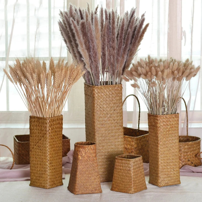 vases rotin tressé naturel rustique décoration maison fleurs séchées réutilisable