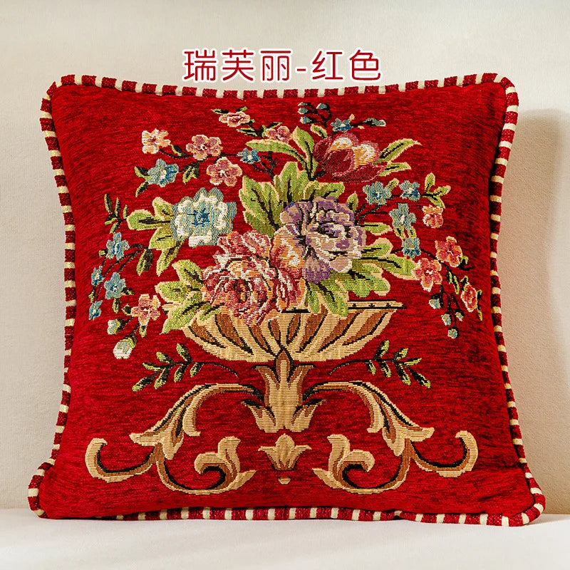 housse coussin carré motif floral brodé polyester coton décoration salon chambre voiture traditionnelle multicolore