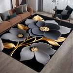 tapis moderne floral noir gris doré intérieur chambre salon élégant polyester pvc polarisée