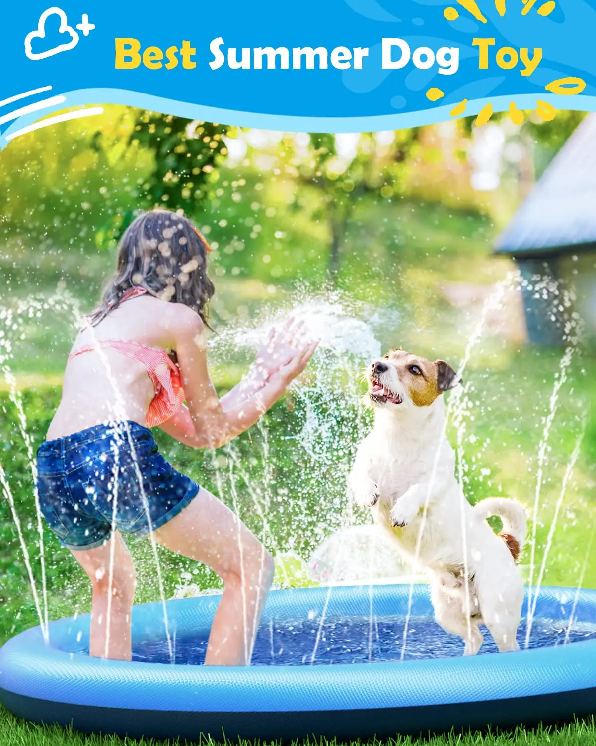 piscine gonflable chien bleu imprimée animaux moderne ludique 100cm 150cm 170cm