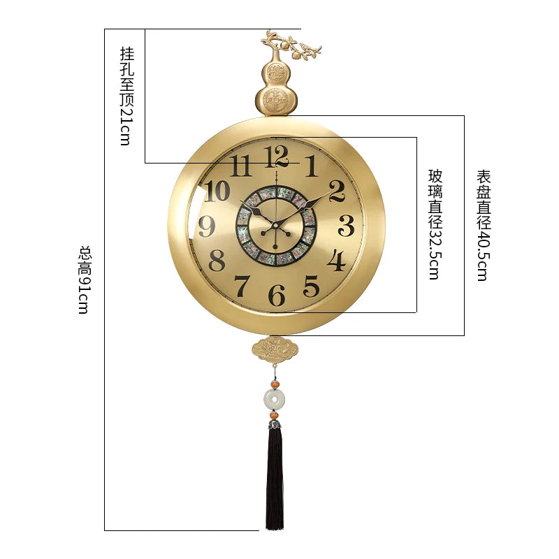 horloge murale or chinois moderne ornements fleurs arabes noirsOpaque