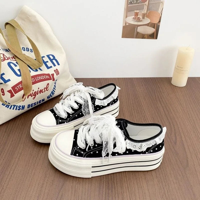 chaussures toile femmes noires blanches imprimées animaux lacets dentelle blanche casual été respirantes légères
