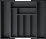 organisateur tiroir bambou moderne rayures horizontales contenant ciseaux ruban adhésif pinces crayons cuillères fourchettes