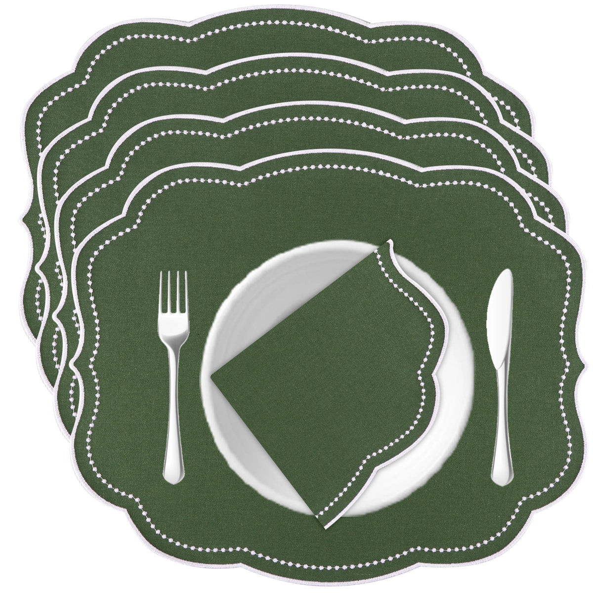 serviettes table rose vert beige scalloped bordure pointillé blanc opaques classiques table manger