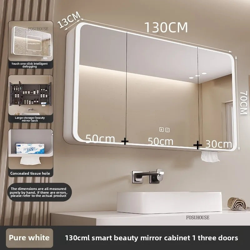 armoire salle bain murale miroir led rangement porte coulissante moderne blanc gris