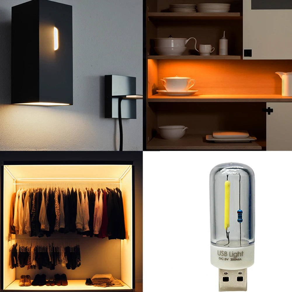 lampe usb transparente moderne 1w 5v led filament multicolore interrupteur
