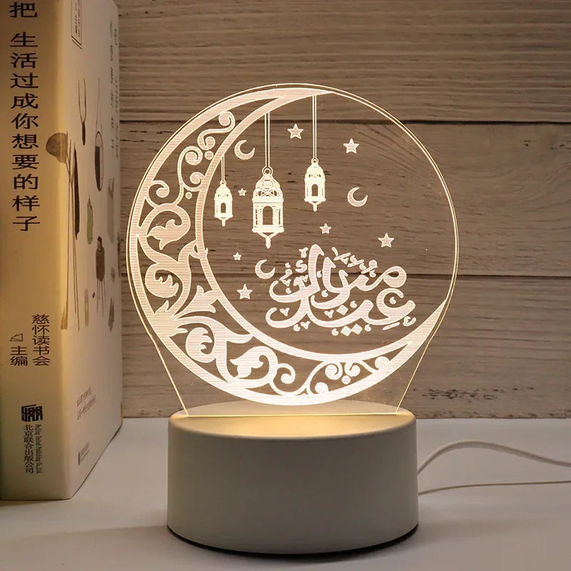 décoration murale lampe led transparente motifs islamiques adhésif base grise câble blanc moderne thème