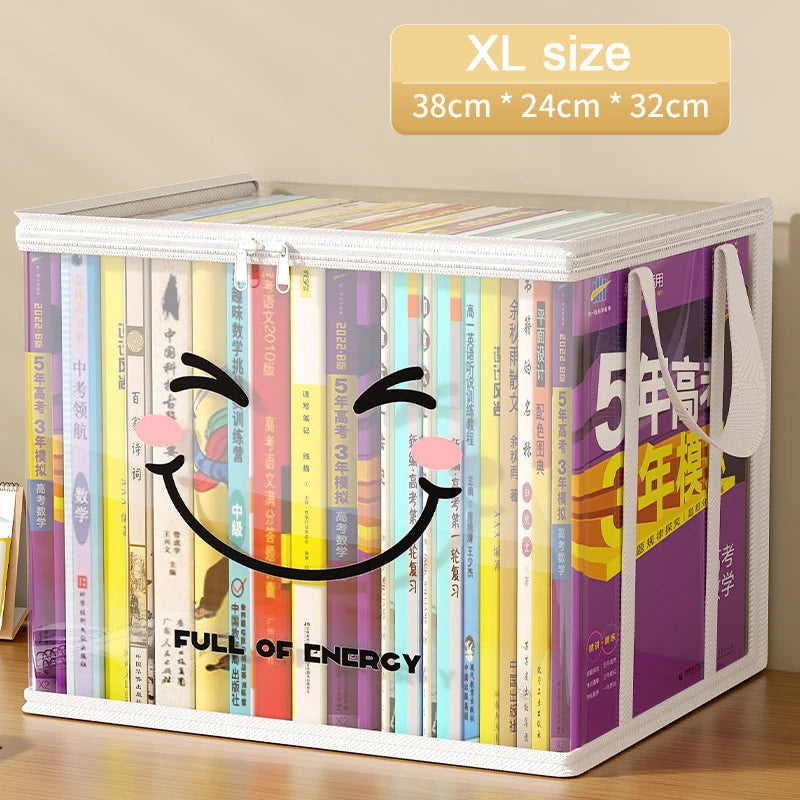 boîtes rangement transparentes blanches souriantes poignées amovibles moderne étudiante chambre organisation livres