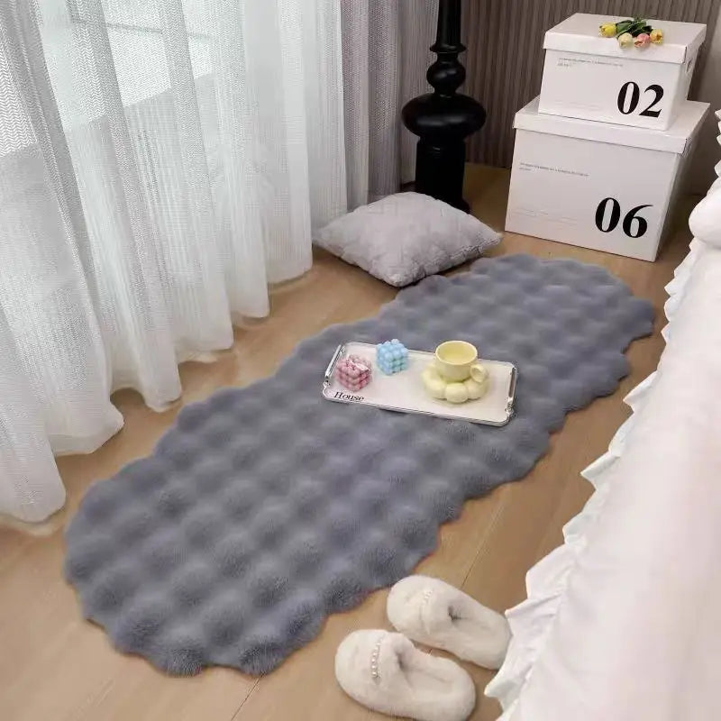 tapis peluche polyester ondulé boules relief moderne chambre salon beige gris