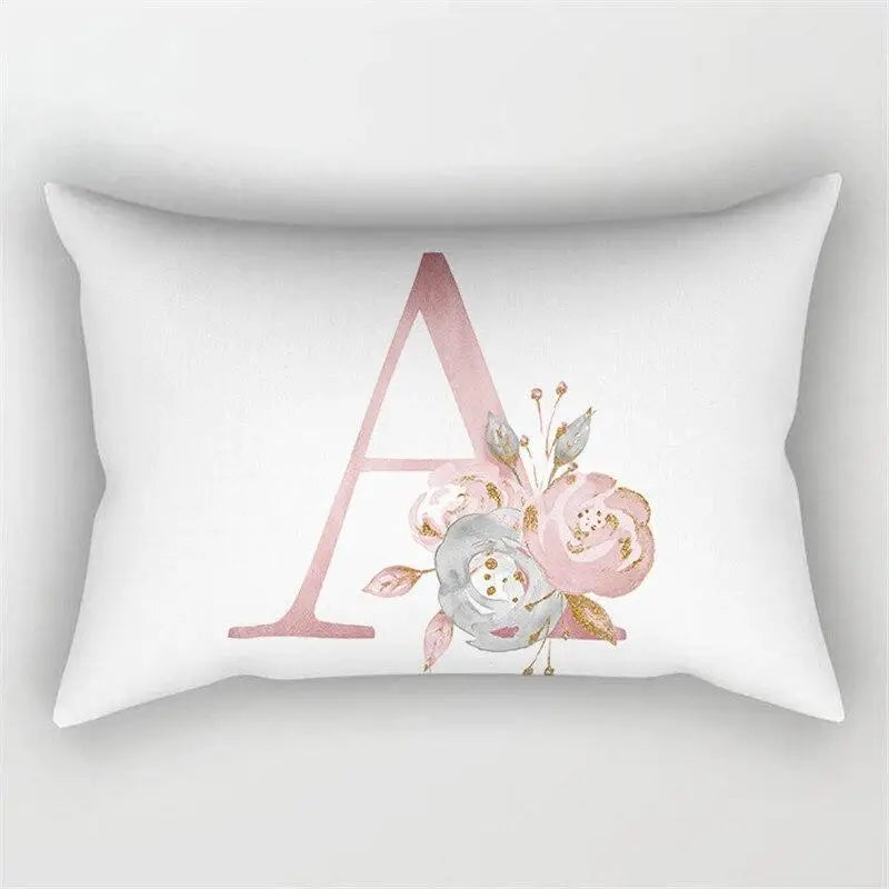 coussin décoratif blanc fleurs roses lettres stylisées moderne canapé lit maison polyester 30x50cm