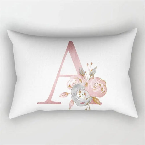 coussin décoratif blanc fleurs roses lettres stylisées moderne canapé lit maison polyester 30x50cm
