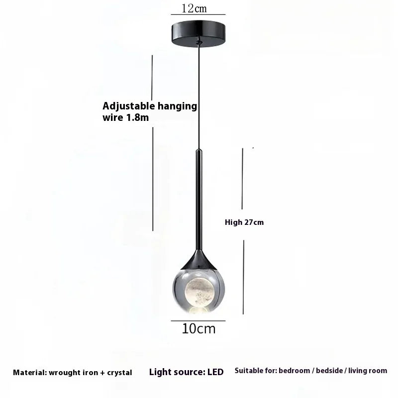 lampe suspendue moderne minimaliste transparente noir argenté brillante chambre restaurant étude cuisine