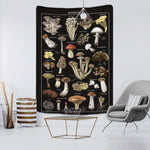 tapisserie murale tissée champignons noirs vintage décoration chambre sorcellerie bohème polyester rectangle