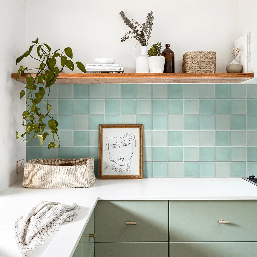 carreaux auto adhésifs pvc 3d vert pastel modernes cuisine salle bain mural 29x29cm
