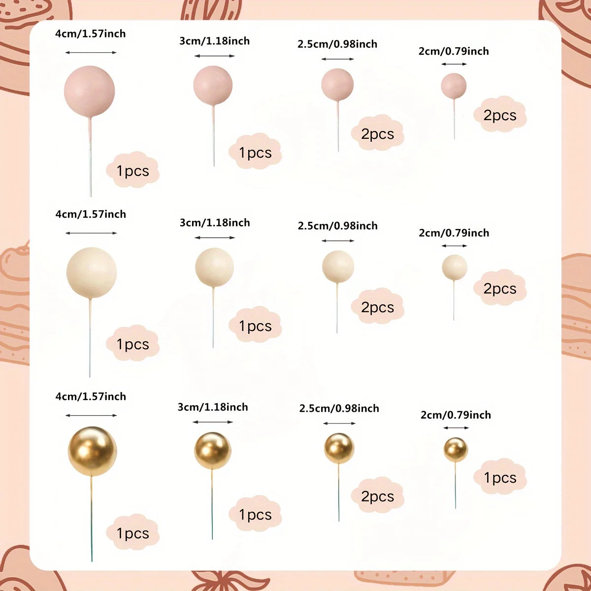 boules décoration gâteau mariage fiançailles noël saint valentin rose beige blanc or brillantes