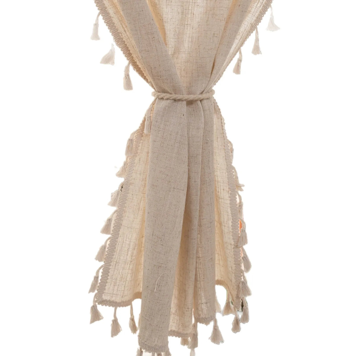 rideau boho chic beige clair tassel opacité tissage léger franges chambre salon