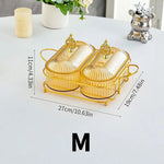 assiettes fruits divisées transparentes rayures horizontales moderne élégant couvercle support métallique doré