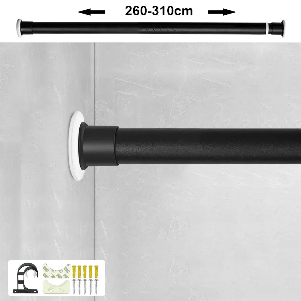 tige rideau douche ajustable noir blanc texture lisse moderne anneaux suspension support tension haute