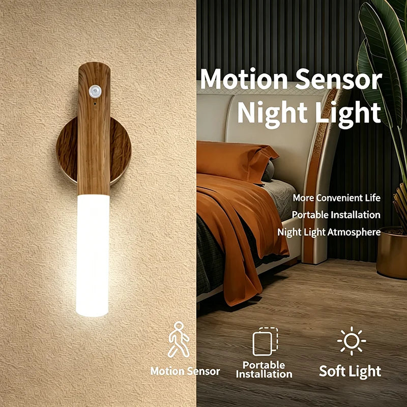 lampe nuit détecteur mouvement rechargeable usb blanc noir bois moderne minimaliste translucent fixe aimant