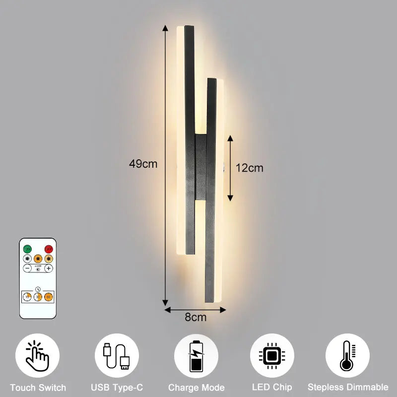 applique murale led rechargeable 5200 mAh noir blanc usb minimaliste contemporaine chambre cuisine étude