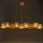 lustre suspendu bois clair hexagonal modernes ampoules led salon chambrehôtel