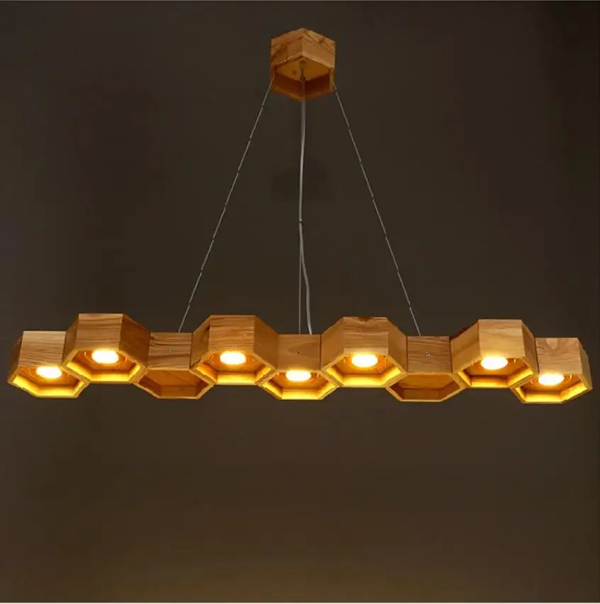 lustre suspendu bois clair hexagonal modernes ampoules led salon chambrehôtel