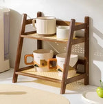 étagère deux niveaux bois clair moderne rangement cuisine tasses vases figurines serviettes biscuits assiettes