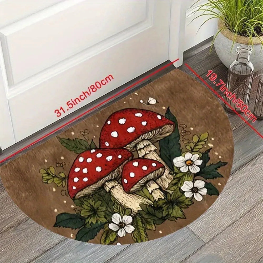 tapis d'entrée marron clair champignons rouge feuilles vertes imperméable résistantextérieur sèche porte maison