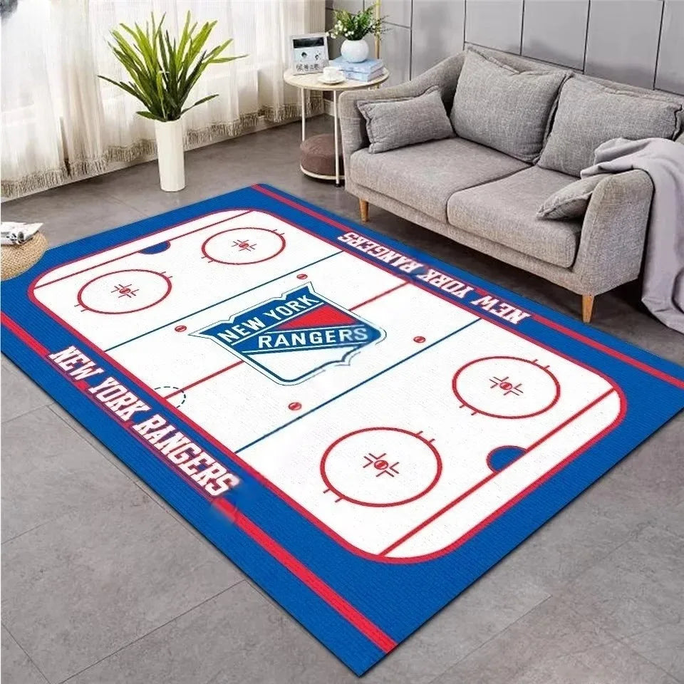 tapis sol décoratif motif terrain hockey glace salon chambre moderne sportif