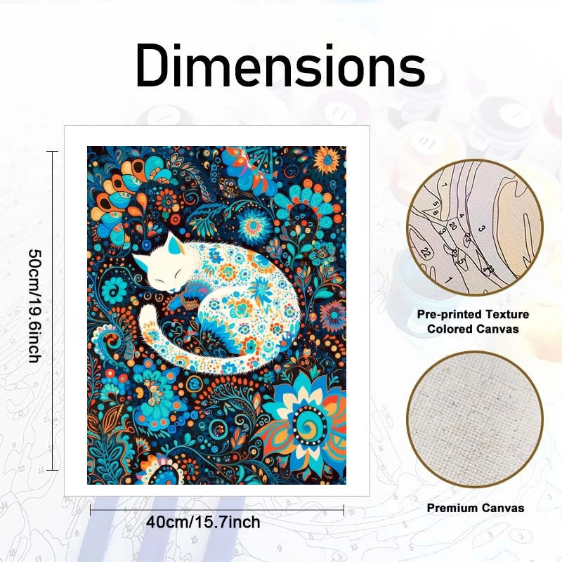 peinture l'huile numérique diy motif floral chat endormi décoration murale multicolore art abstrait