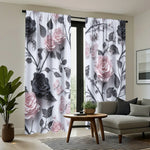 rideau moderne fleuri blanc rose noir floral 100 polyester dimension variable