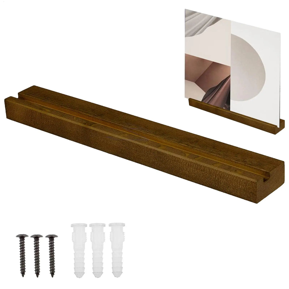 support mural bois marron foncé vinyle moderne vis fixation 32cm longueur supports