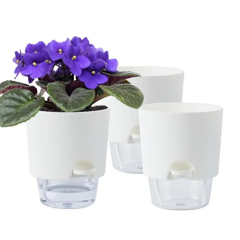 pot auto arrosant blanc transparent moderne bassin d'eau cordons absorbants drainage